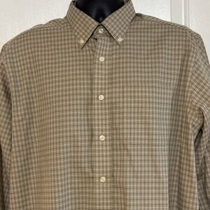 LL Bean Work Shirt Size L  Plaid Beige Wrinkle Resistant Button Down Cotton